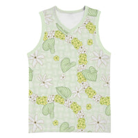 Hawaii Anthurium Tiare Pikake Lei Basketball Jersey Sage Green Lauhala Art Pattern LT01 Unisex Green - Polynesian Pride