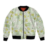 Hawaii Anthurium Tiare Pikake Lei Bomber Jacket Sage Green Lauhala Art Pattern LT01 Unisex Green - Polynesian Pride