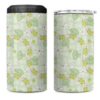 Hawaii Anthurium Tiare Pikake Lei 4 in 1 Can Cooler Tumbler Sage Green Lauhala Art Pattern LT01 One Size: 16 oz Green - Polynesian Pride