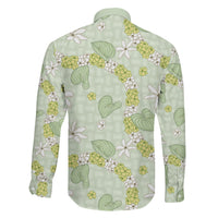 Hawaii Anthurium Tiare Pikake Lei Family Matching Long Sleeve Bodycon Dress and Hawaiian Shirt Sage Green Lauhala Art Pattern