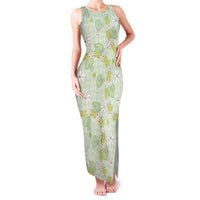 Hawaii Anthurium Tiare Pikake Lei Family Matching Tank Maxi Dress and Hawaiian Shirt Sage Green Lauhala Art Pattern