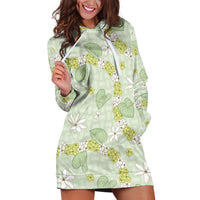 Hawaii Anthurium Tiare Pikake Lei Hoodie Dress Sage Green Lauhala Art Pattern LT01 Green - Polynesian Pride