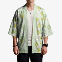 Hawaii Anthurium Tiare Pikake Lei Kimono Sage Green Lauhala Art Pattern LT01 - Polynesian Pride