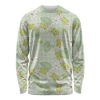 Hawaii Anthurium Tiare Pikake Lei Long Sleeve Shirt Sage Green Lauhala Art Pattern LT01 Unisex Green - Polynesian Pride