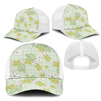 Hawaii Anthurium Tiare Pikake Lei Mesh Trucker Cap Sage Green Lauhala Art Pattern LT01 - Polynesian Pride