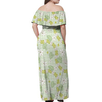 Hawaii Anthurium Tiare Pikake Lei Off Shoulder Maxi Dress Sage Green Lauhala Art Pattern LT01 - Polynesian Pride
