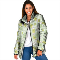 Hawaii Anthurium Tiare Pikake Lei Padded Jacket Sage Green Lauhala Art Pattern LT01 Women Green - Polynesian Pride