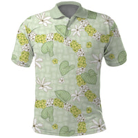 Hawaii Anthurium Tiare Pikake Lei Polo Shirt Sage Green Lauhala Art Pattern LT01 Green - Polynesian Pride
