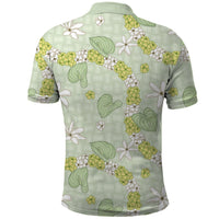 Hawaii Anthurium Tiare Pikake Lei Polo Shirt Sage Green Lauhala Art Pattern LT01 - Polynesian Pride