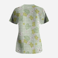 Hawaii Anthurium Tiare Pikake Lei Scrub Top Sage Green Lauhala Art Pattern LT01 - Polynesian Pride
