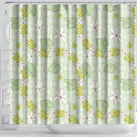 Hawaii Anthurium Tiare Pikake Lei Shower Curtain Sage Green Lauhala Art Pattern LT01 - Polynesian Pride