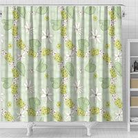 Hawaii Anthurium Tiare Pikake Lei Shower Curtain Sage Green Lauhala Art Pattern LT01 - Polynesian Pride