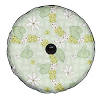 Hawaii Anthurium Tiare Pikake Lei Spare Tire Cover Sage Green Lauhala Art Pattern LT01 - Polynesian Pride