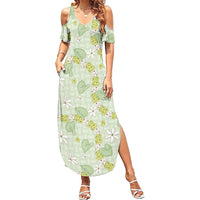 Hawaii Anthurium Tiare Pikake Lei Summer Maxi Dress Sage Green Lauhala Art Pattern LT01 Women Green - Polynesian Pride