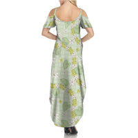 Hawaii Anthurium Tiare Pikake Lei Summer Maxi Dress Sage Green Lauhala Art Pattern LT01 - Polynesian Pride