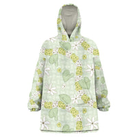 Hawaii Anthurium Tiare Pikake Lei Wearable Blanket Hoodie Sage Green Lauhala Art Pattern LT01 One Size Green - Polynesian Pride