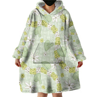 Hawaii Anthurium Tiare Pikake Lei Wearable Blanket Hoodie Sage Green Lauhala Art Pattern LT01 - Polynesian Pride