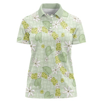 Hawaii Anthurium Tiare Pikake Lei Women Polo Shirt Sage Green Lauhala Art Pattern LT01 Female Green - Polynesian Pride