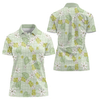 Hawaii Anthurium Tiare Pikake Lei Women Polo Shirt Sage Green Lauhala Art Pattern LT01 - Polynesian Pride