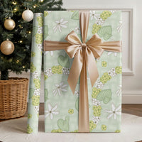 Hawaii Anthurium Tiare Pikake Lei Wrapping Paper Sage Green Lauhala Art Pattern LT01 - Polynesian Pride