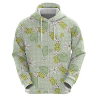 Hawaii Anthurium Tiare Pikake Lei Zip Hoodie Sage Green Lauhala Art Pattern