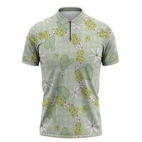 Hawaii Anthurium Tiare Pikake Lei Zipper Polo Shirt Sage Green Lauhala Art Pattern LT01 Green - Polynesian Pride