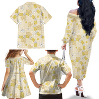 Hawaii Anthurium Tiare Pikake Lei Family Matching Off The Shoulder Long Sleeve Dress and Hawaiian Shirt Melemele Lauhala Art Pattern