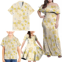 Hawaii Anthurium Tiare Pikake Lei Family Matching Off Shoulder Maxi Dress and Hawaiian Shirt Melemele Lauhala Art Pattern