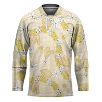 Hawaii Anthurium Tiare Pikake Lei Hockey Jersey Melemele Lauhala Art Pattern LT01 Unisex Yellow - Polynesian Pride