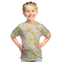 Hawaii Anthurium Tiare Pikake Lei Kid T Shirt Melemele Lauhala Art Pattern LT01 Yellow - Polynesian Pride