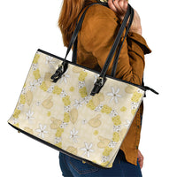 Hawaii Anthurium Tiare Pikake Lei Leather Tote Bag Melemele Lauhala Art Pattern LT01 - Polynesian Pride