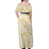 Hawaii Anthurium Tiare Pikake Lei Off Shoulder Maxi Dress Melemele Lauhala Art Pattern LT01 - Polynesian Pride