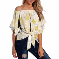 Hawaii Anthurium Tiare Pikake Lei Off Shoulder Wrap Waist Top Melemele Lauhala Art Pattern LT01 - Polynesian Pride
