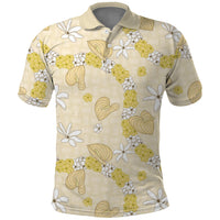 Hawaii Anthurium Tiare Pikake Lei Polo Shirt Melemele Lauhala Art Pattern LT01 Yellow - Polynesian Pride