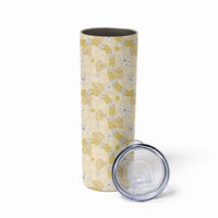 Hawaii Anthurium Tiare Pikake Lei Skinny Tumbler Melemele Lauhala Art Pattern LT01 - Polynesian Pride