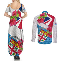 Fiji Day Couples Matching Summer Maxi Dress and Long Sleeve Button Shirts Fijian Hibiscus Special Version LT01 - Polynesian Pride