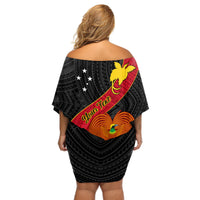Personalised Papua New Guinea Off Shoulder Short Dress Bird Of Paradise With Tropical Flower LT01 - Polynesian Pride