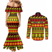 Custom Hawaii Christmas Couples Matching Mermaid Dress and Long Sleeve Button Shirt Hawaiian Quilt Pattern Reggae Version LT01 - Polynesian Pride