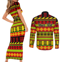 Custom Hawaii Christmas Couples Matching Short Sleeve Bodycon Dress and Long Sleeve Button Shirt Hawaiian Quilt Pattern Reggae Version LT01 - Polynesian Pride