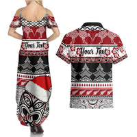 Custom New Zealand Christmas Couples Matching Summer Maxi Dress and Hawaiian Shirt Maori Meri Kirihimete Moko LT01 - Polynesian Pride