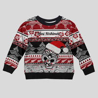 Personalised New Zealand Christmas Kid Ugly Christmas Sweater Maori Meri Kirihimete Moko LT01 Kid Red - Polynesian Pride