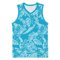 Tahiti Ninamu Tiare Floral Basketball Jersey Monstera Palm Tropical Leaves LT01 Unisex Blue - Polynesian Pride