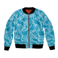 Tahiti Ninamu Tiare Floral Bomber Jacket Monstera Palm Tropical Leaves LT01 Unisex Blue - Polynesian Pride