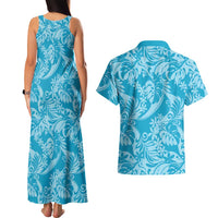 Tahiti Ninamu Tiare Floral Couples Matching Tank Maxi Dress and Hawaiian Shirt Monstera Palm Tropical Leaves - Polynesian Pride