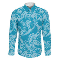 Tahiti Ninamu Tiare Floral Family Matching Long Sleeve Bodycon Dress and Hawaiian Shirt Monstera Palm Tropical Leaves - Polynesian Pride