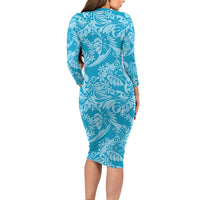 Tahiti Ninamu Tiare Floral Family Matching Long Sleeve Bodycon Dress and Hawaiian Shirt Monstera Palm Tropical Leaves - Polynesian Pride