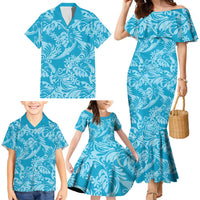 Tahiti Ninamu Tiare Floral Family Matching Mermaid Dress and Hawaiian Shirt Monstera Palm Tropical Leaves - Polynesian Pride