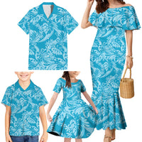 Tahiti Ninamu Tiare Floral Family Matching Mermaid Dress and Hawaiian Shirt Monstera Palm Tropical Leaves - Polynesian Pride