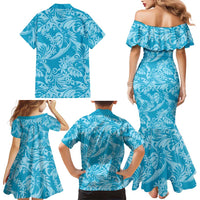Tahiti Ninamu Tiare Floral Family Matching Mermaid Dress and Hawaiian Shirt Monstera Palm Tropical Leaves - Polynesian Pride