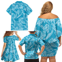 Tahiti Ninamu Tiare Floral Family Matching Off Shoulder Short Dress and Hawaiian Shirt Monstera Palm Tropical Leaves - Polynesian Pride